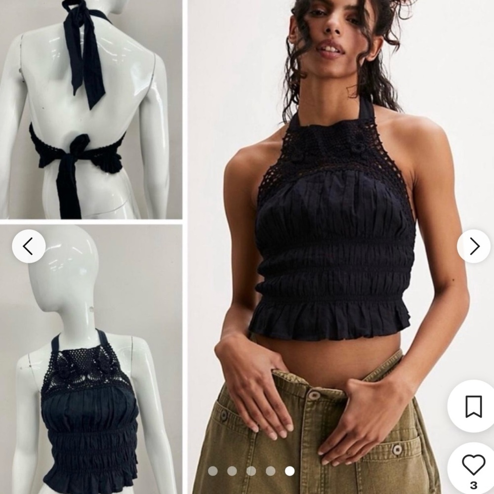 Free People Black Ruffled Tie Front Tank Top